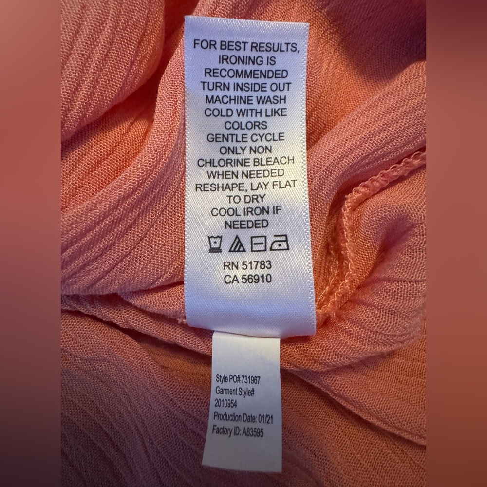 Maurices Peachy Coral Hue Embroidered Long Tunic Cover Up w/ Front Ties & Slits - Picture 11 of 12